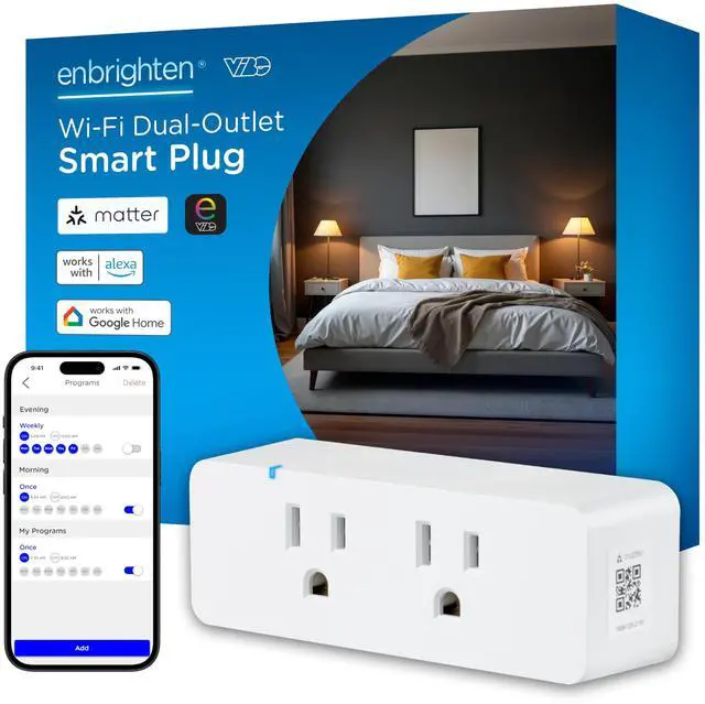 Main image of Vibe Indoor Dual-Outlet WiFi Matter Smart Plug, 2.4GHz, No Hub Required, Compatible with Alexa and Google Assistant, Dual Grounded Plugin Outlets, 81198-TS1