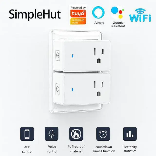Alt view image 2 of 7 - Compact Smart Plug, Works with Alexa & Google Assistant, Smart Life App & Voice Control, Energy Monitoring, Timer Scheduling, No Hub Required, App Remote Control, 2.4 GHz WiFi Outlet, 2-Pack