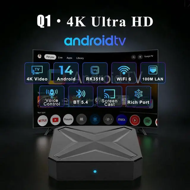 Alt view image 2 of 7 - Android 14.0 TV Box 2026, 2GB RAM + 16GB ROM,4K Ultra HD Streaming Device, Smart TV Box with Voice Control, 2.4G & 5G WiFi 6, BT 5.4, USB 3.0, 100M Ethernet, RK3518 Quad-core A53