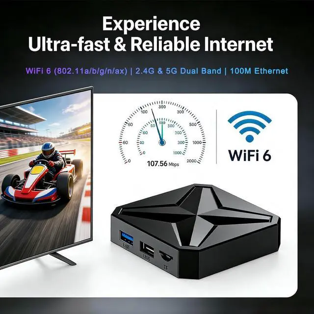 Alt view image 4 of 7 - Android 14.0 TV Box 2026, 2GB RAM + 16GB ROM,4K Ultra HD Streaming Device, Smart TV Box with Voice Control, 2.4G & 5G WiFi 6, BT 5.4, USB 3.0, 100M Ethernet, RK3518 Quad-core A53