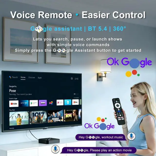 Alt view image 6 of 7 - Android 14.0 TV Box 2026, 2GB RAM + 16GB ROM,4K Ultra HD Streaming Device, Smart TV Box with Voice Control, 2.4G & 5G WiFi 6, BT 5.4, USB 3.0, 100M Ethernet, RK3518 Quad-core A53