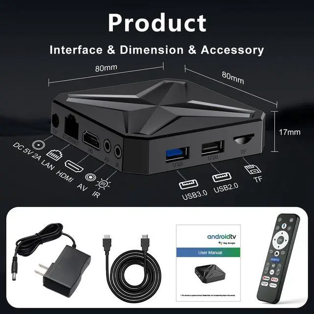 Alt view image 7 of 7 - Android 14.0 TV Box 2026, 2GB RAM + 16GB ROM,4K Ultra HD Streaming Device, Smart TV Box with Voice Control, 2.4G & 5G WiFi 6, BT 5.4, USB 3.0, 100M Ethernet, RK3518 Quad-core A53