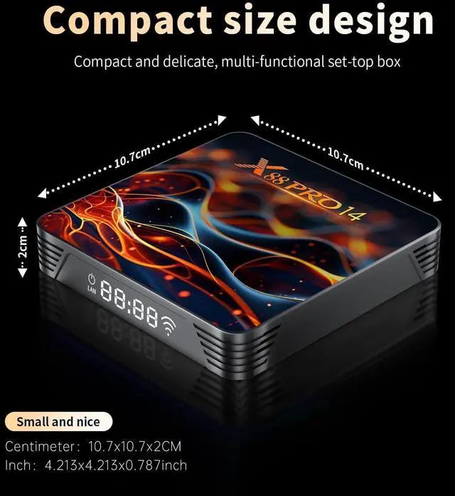 Alt view image 4 of 7 - Android Box 14.0,2GB RAM 16GB ROM Quad-Core 64bit Cortex-A53 CPU, 10/100M Ethernet, 8K Support 2.4G/5.0GHz Dual WiFi BT 5.0 USB 2.0 3.0