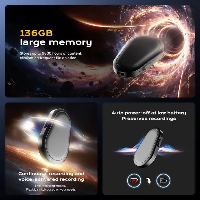 Alt view image 7 of 7 - 136GB Magnetic Voice Recorder - (9800Hours) Voice Activated Recorder with DSP5.0 Noise Cancellation HD Audio Recorder for Classes, Meeting, Lecture, Daily Use Recording Device