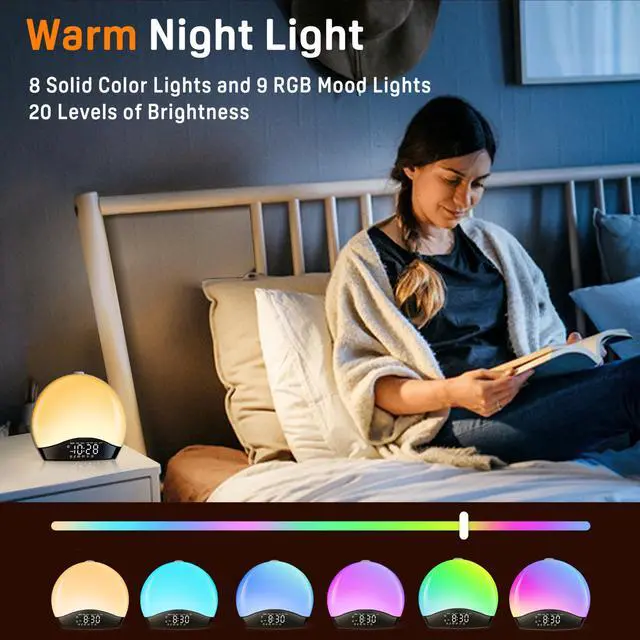 Alt view image 2 of 7 - Sunrise Alarm Clock for Bedrooms with White Noise Sound Machine, Wake Up Light Alarm Clocks for Heavy Sleepers & Kids, Dual Alarms, Nightlight, Sleep Timer, Bluetooth Speaker