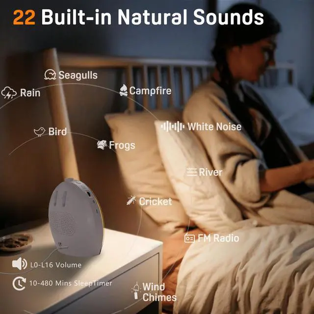 Alt view image 3 of 7 - Sunrise Alarm Clock for Bedrooms with White Noise Sound Machine, Wake Up Light Alarm Clocks for Heavy Sleepers & Kids, Dual Alarms, Nightlight, Sleep Timer, Bluetooth Speaker