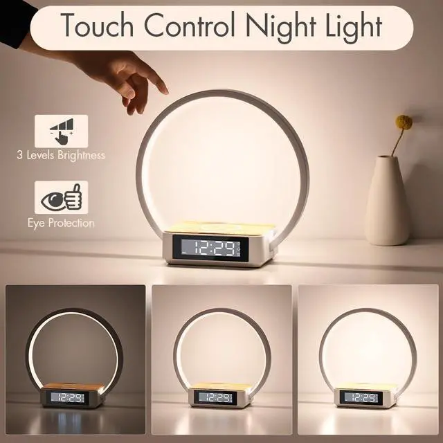 Alt view image 4 of 7 - Wireless Charging Station with Alarm Clock,Bedside Lamp with Sunrise Wake-Up Light,Wireless Phone Charger,Touch Table Lamp with 3 Brightness Levels,Idea Gifts for Women,Men,Teens,Adults