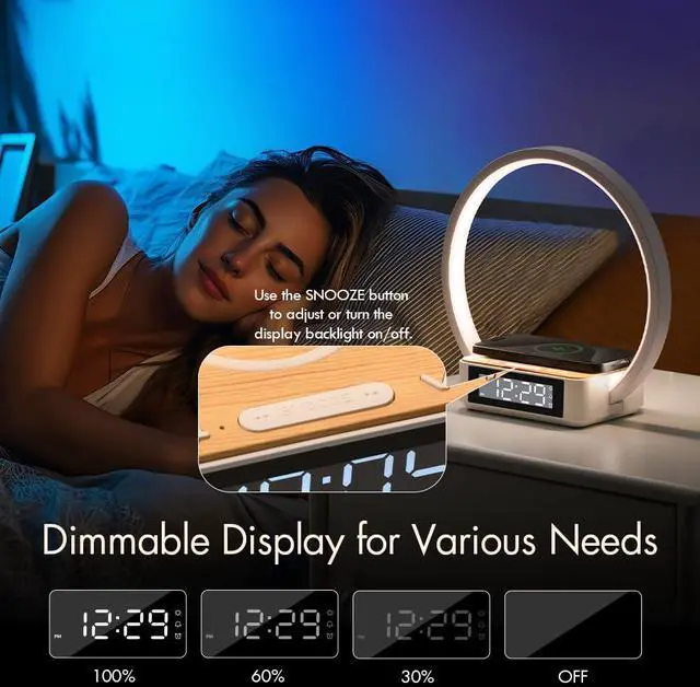 Alt view image 6 of 7 - Wireless Charging Station with Alarm Clock,Bedside Lamp with Sunrise Wake-Up Light,Wireless Phone Charger,Touch Table Lamp with 3 Brightness Levels,Idea Gifts for Women,Men,Teens,Adults