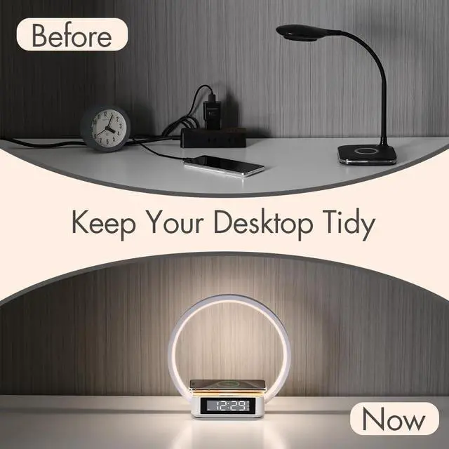 Alt view image 7 of 7 - Wireless Charging Station with Alarm Clock,Bedside Lamp with Sunrise Wake-Up Light,Wireless Phone Charger,Touch Table Lamp with 3 Brightness Levels,Idea Gifts for Women,Men,Teens,Adults