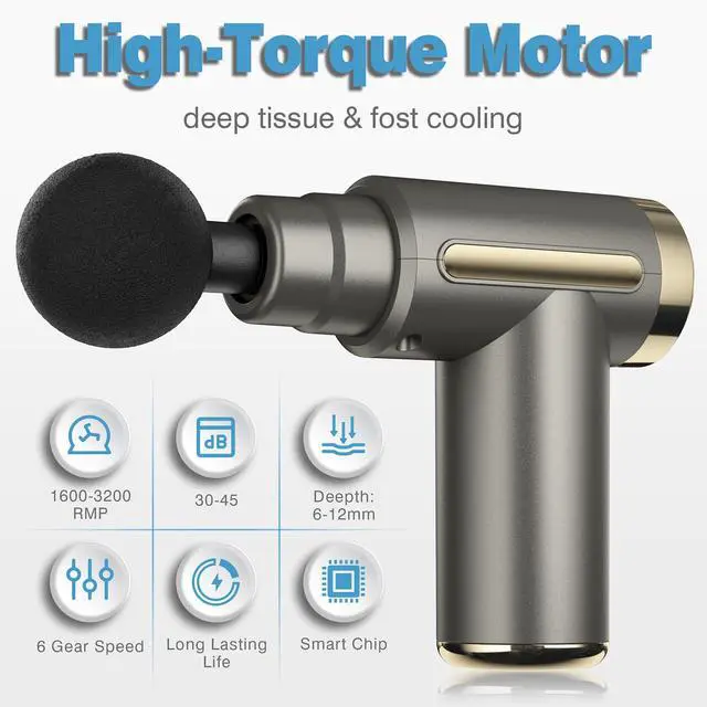 Alt view image 3 of 7 - Massage Gun Deep Tissue for Pain Relief with 4 Massage Heads & 6 Speeds, Electric Mini Handheld Body Massager for Any Pain Relief, Best Gifts for Men and Mom