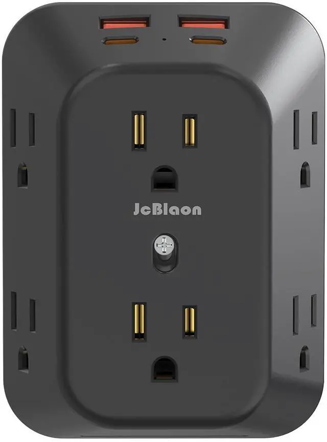 Main image of USB Wall Charger Electrical Outlet Extender, Surge Protector, 6 Outlet Splitter with 4 USB Outlet (2USB A, 2USB C) 4-Sided 1050J Power Strip Multi Plug Adapter for Home Office Travel