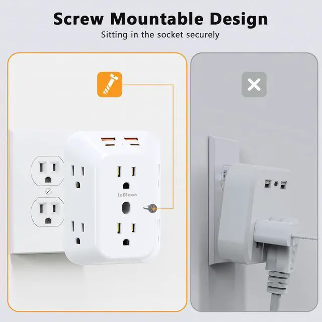 Alt view image 7 of 7 - Outlet Extender Surge Protector, 6 Outlet Surge Protector Extender with 4 USB Ports (2 USB C) and Night Light, 1050J 4 Sided Multi Plug Wall Outlet for Home Office Dorm Essentials