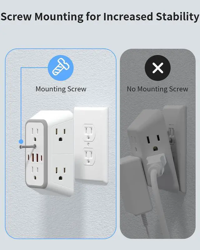 Alt view image 5 of 7 - 2 Pack Outlet Extender Surge Protector, Power Plug Adapter, 6 Outlet Wall Plugs, Also Equipped with 2 USB A Ports and 2 USB C Ports, 3 Sided Charging Design, Suitable for Home, Travel, and Office