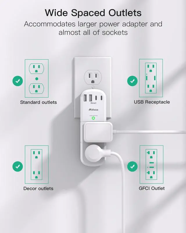 Alt view image 4 of 7 - Surge Protector Outlet Extender with Rotating Plug, 6 AC Multi Plug Wall Outlets and 4 USB Ports, 1800 Joules, Swivel Power Strip Electrical Splitter for Home Decor Apartment Dorm Room Essentials