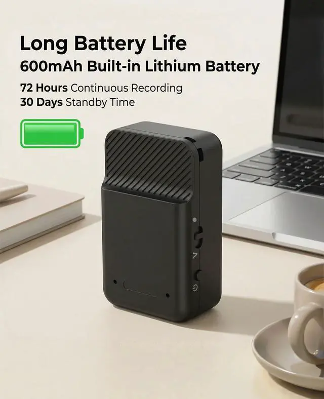 Alt view image 4 of 7 - 64GB Thumb-Sized Voice Recorder - Mini & Hidden Recording Device, 600mAh Battery (30 Days Standby), Voice Activated Recorder with Noise Reduction for Meetings, Lectures, Interviews