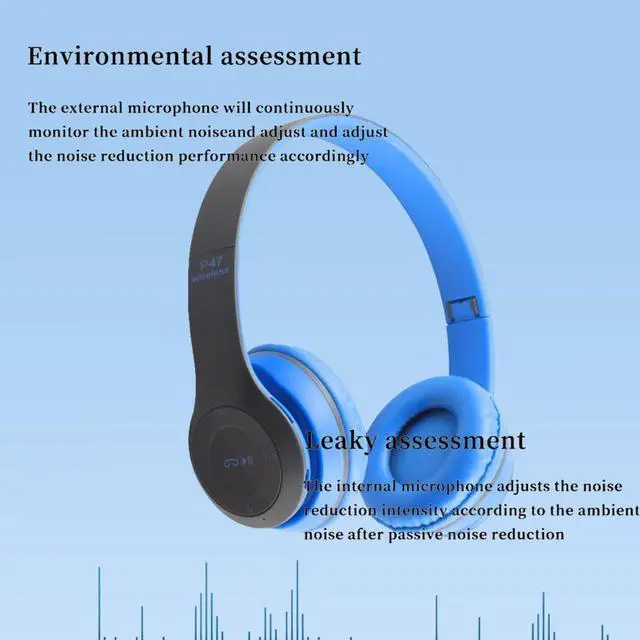 Alt view image 3 of 6 - Wireless Bluetooth Over-Ear Headphones, Hybrid Noise Cancelling, HiFi Stereo, Foldable, Lightweight, Deep Bass