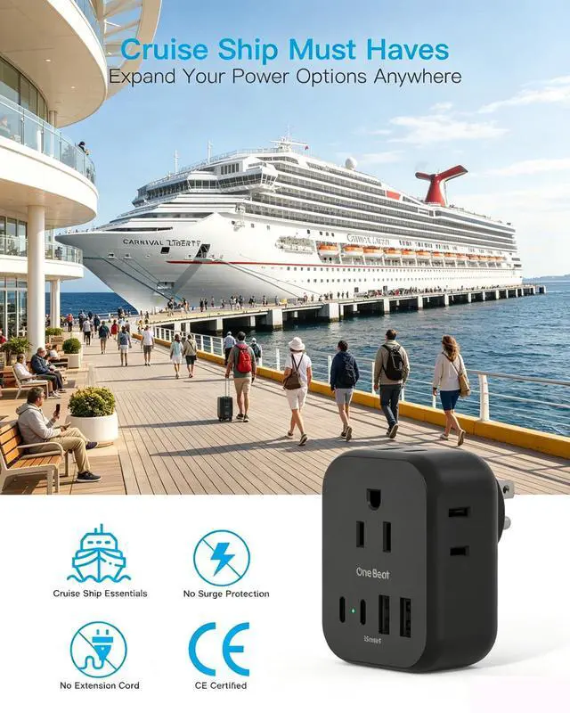 Alt view image 5 of 7 - Travel Cruise Ship Essentials, Multi Plug Wall Outlet Extender with 4 Outlets 4 USB (2 USB-C), Cruise Approved Power Strip Non Surge Protector, USB Wall Charger, Small USB Outlet Plug Adapter, Black