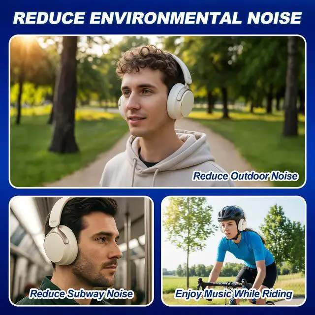 Alt view image 6 of 7 - Wireless Headphones Over Ear with ANC, 80H Playtime, Fast Charge, Active Noise Cancelling & Transparency Mode, Comfortable Wireless Headphones for Work & Travel, Builtin Mic, Foldable Design