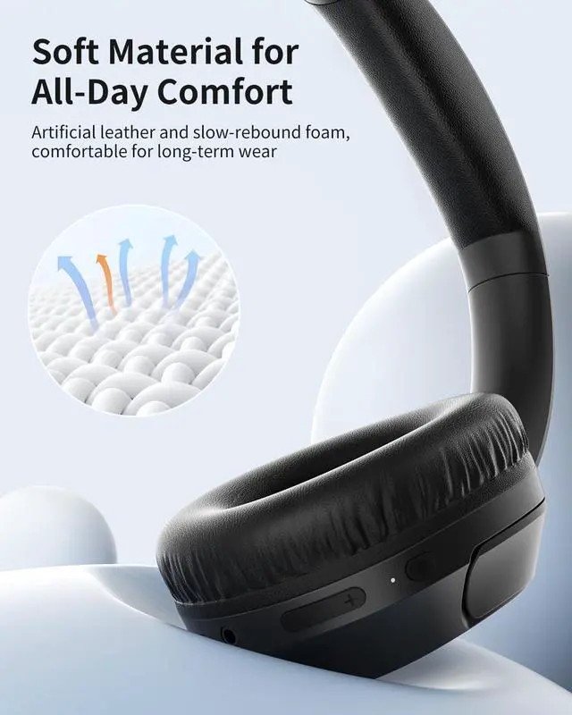 Alt view image 6 of 7 - HS7 Bluetooth Headphones Over Ear, 60H Playtime Wireless Headphones with Microphone, ENC Call Noise Cancelling Mic, Foldable Wireless Headset, Deep Bass for Home Office Cellphone PC