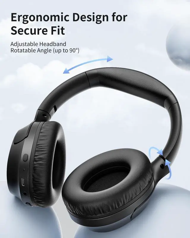 Alt view image 5 of 7 - HS7 Bluetooth Headphones Over Ear, 60H Playtime Wireless Headphones with Microphone, ENC Call Noise Cancelling Mic, Foldable Wireless Headset, Deep Bass for Home Office Cellphone PC