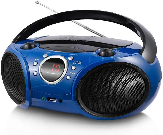 Main image of Portable CD Player Boombox AM FM Radio, Bluetooth, USB Port CD-R/RW, MP3 CDs, 3.5mm Aux Input and Headphone Jack-Dual Power AC/Battery Stereo Sound System for Home & Outdoor (Blue)