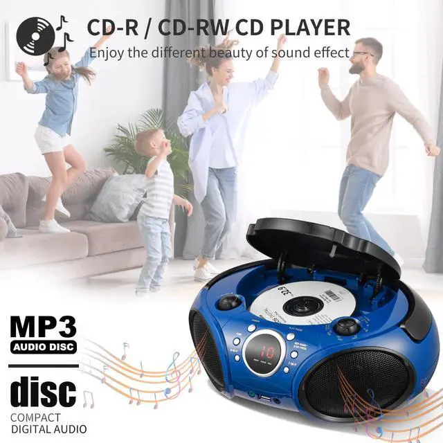 Alt view image 4 of 7 - Portable CD Player Boombox AM FM Radio, Bluetooth, USB Port CD-R/RW, MP3 CDs, 3.5mm Aux Input and Headphone Jack-Dual Power AC/Battery Stereo Sound System for Home & Outdoor (Blue)