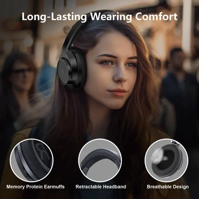 Alt view image 3 of 7 - Wireless Headphones Over Ear, 70H Playtime Headphone Wireless Bluetooth 5.1,3EQ Modes & HiFi Stereo Bluetooth Headset with Deep Bass, Foldable Lightweight Headphones with Microphone for Travel/Work