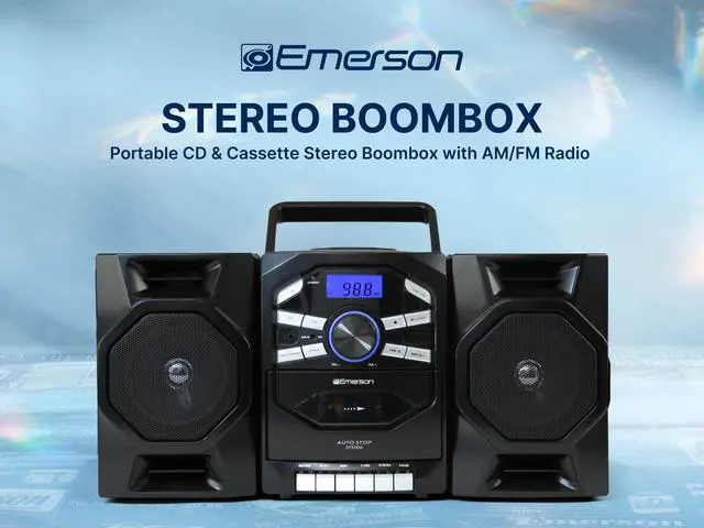 Alt view image 2 of 7 - Portable CD Player Boombox with Cassette Player, Tape Recorder, AM/FM Radio, AUX Input, Detachable Speakers, AC/DC & Battery Operated Stereo System for Home, Travel, Indoor & Outdoor Use