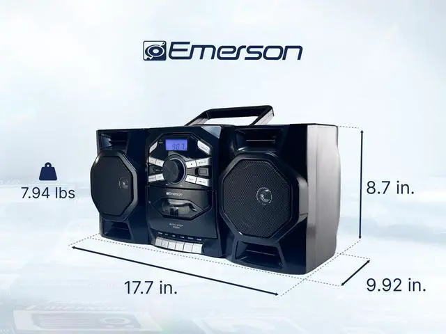 Alt view image 3 of 7 - Portable CD Player Boombox with Cassette Player, Tape Recorder, AM/FM Radio, AUX Input, Detachable Speakers, AC/DC & Battery Operated Stereo System for Home, Travel, Indoor & Outdoor Use
