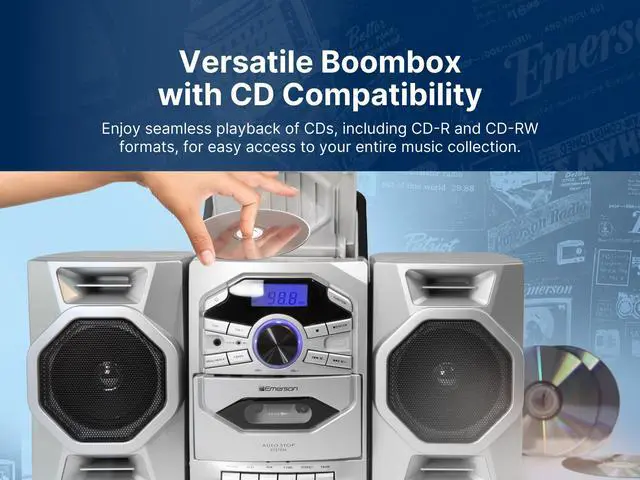 Alt view image 4 of 7 - Portable CD Player Boombox with Cassette Player, Tape Recorder, AM/FM Radio, AUX Input, Detachable Speakers, AC/DC & Battery Operated Stereo System for Home, Travel, Indoor & Outdoor Use