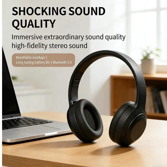 Alt view image 3 of 7 - Wireless Bluetooth 5.4 Headphones Over Ear ,Noise Reduction Wireless Headphones with Microphone/Deep Bass,Adjustable HiFi Stereo Foldable On Ear Headset for Sports Travel Cellphone Tablet Office
