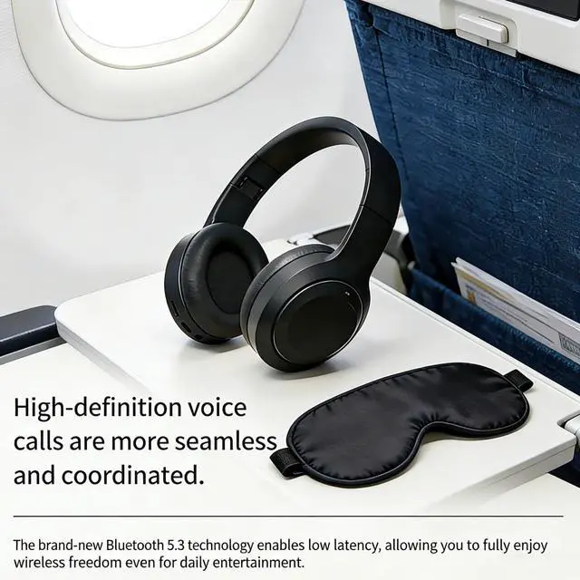 Alt view image 5 of 7 - Wireless Bluetooth 5.4 Headphones Over Ear ,Noise Reduction Wireless Headphones with Microphone/Deep Bass,Adjustable HiFi Stereo Foldable On Ear Headset for Sports Travel Cellphone Tablet Office