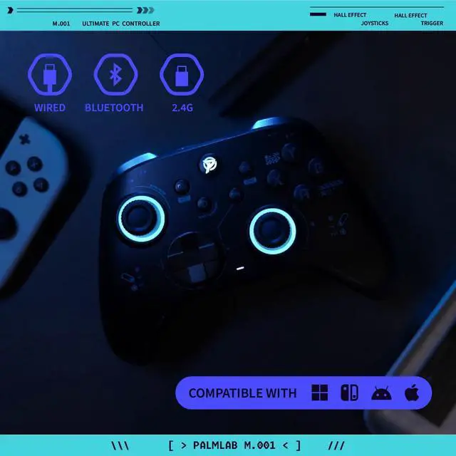 Alt view image 2 of 7 - M001 Ultimate Controller - Wireless Gaming Pro Controller with Hall Effect Joysticks Adjustable Triggers RGB Lights Turbo&Vibration - Work for Switch,Android,iOS,Steam and PC