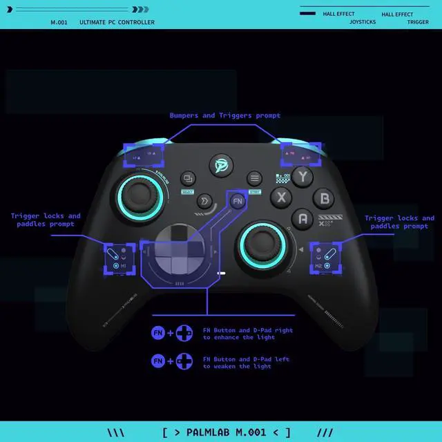 Alt view image 3 of 7 - M001 Ultimate Controller - Wireless Gaming Pro Controller with Hall Effect Joysticks Adjustable Triggers RGB Lights Turbo&Vibration - Work for Switch,Android,iOS,Steam and PC