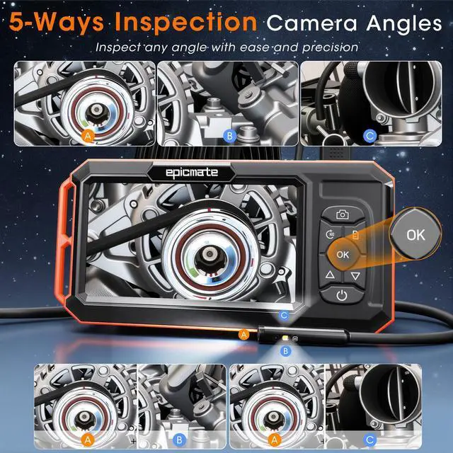 Alt view image 3 of 7 - Endoscope Camera with Light, 5" IPS 1920P HD Borescope with Triple Lens, Inspection Borescope with 16.4FT Semi-Rigid Snake Cable and 32GB Card, IP67 Waterproof Drain Camera for Sewer/Pipe/Automotive