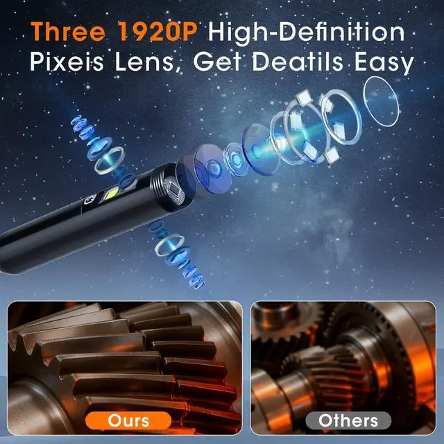 Alt view image 2 of 7 - Endoscope Camera with Light, 5" IPS 1920P HD Borescope with Triple Lens, Inspection Borescope with 16.4FT Semi-Rigid Snake Cable and 32GB Card, IP67 Waterproof Drain Camera for Sewer/Pipe/Automotive