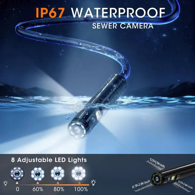 Alt view image 6 of 7 - Endoscope Camera with Light, 5" IPS 1920P HD Borescope with Triple Lens, Inspection Borescope with 16.4FT Semi-Rigid Snake Cable and 32GB Card, IP67 Waterproof Drain Camera for Sewer/Pipe/Automotive