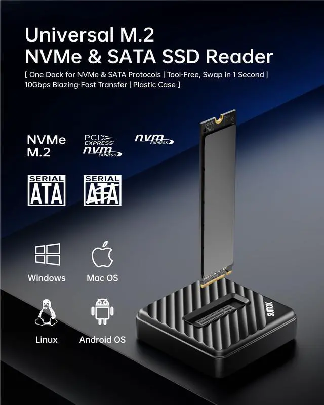 Alt view image 3 of 7 - M.2 NVMe SATA SSD Reader with Storage Box, 10Gbps M2 to USB A to C Adapter for External PCIE NGFF Drives, Tool-Free Docking Station Supporting 22110 2280 2260 2242 2230 Data Transfer Recovery
