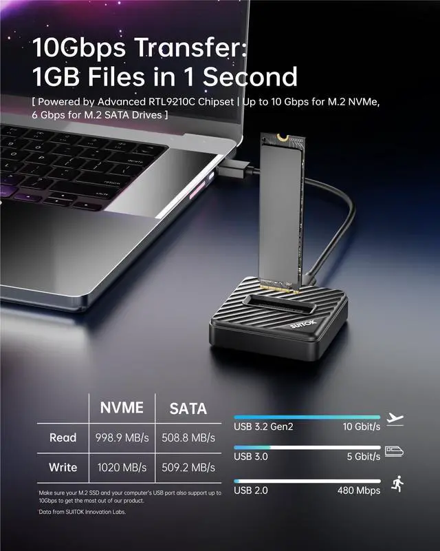 Alt view image 5 of 7 - M.2 NVMe SATA SSD Reader with Storage Box, 10Gbps M2 to USB A to C Adapter for External PCIE NGFF Drives, Tool-Free Docking Station Supporting 22110 2280 2260 2242 2230 Data Transfer Recovery