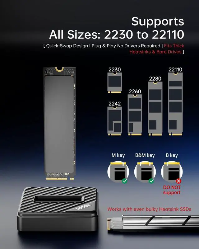 Alt view image 4 of 7 - M.2 NVMe SATA SSD Reader with Storage Box, 10Gbps M2 to USB A to C Adapter for External PCIE NGFF Drives, Tool-Free Docking Station Supporting 22110 2280 2260 2242 2230 Data Transfer Recovery