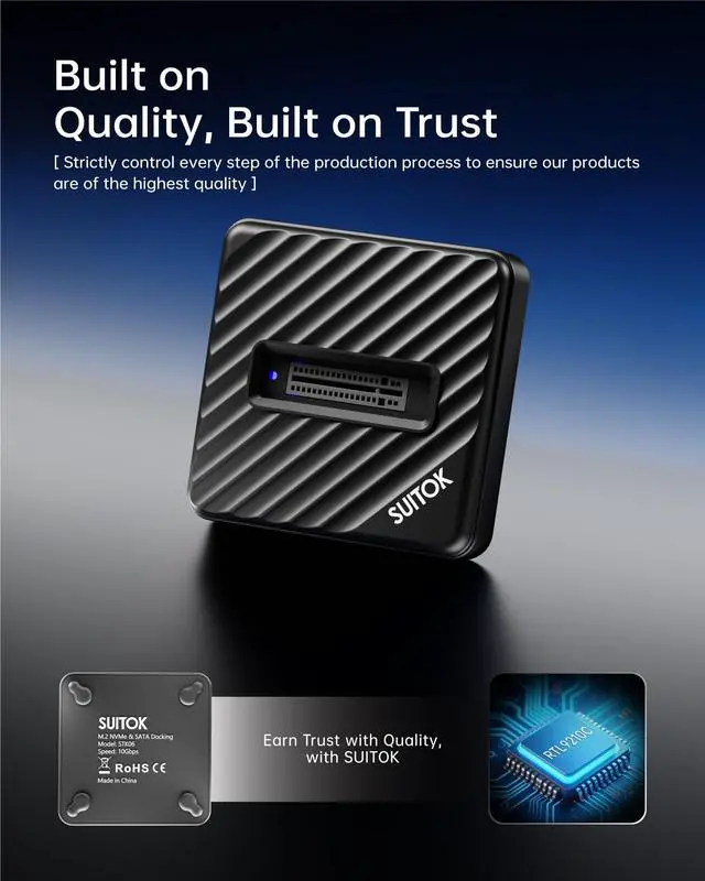 Alt view image 7 of 7 - M.2 NVMe SATA SSD Reader with Storage Box, 10Gbps M2 to USB A to C Adapter for External PCIE NGFF Drives, Tool-Free Docking Station Supporting 22110 2280 2260 2242 2230 Data Transfer Recovery