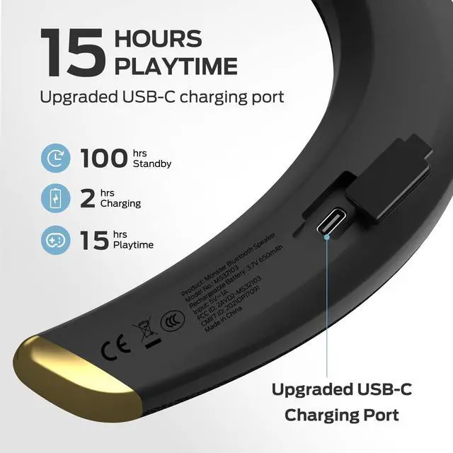 Alt view image 5 of 6 - Boomerang Petite Neckband Bluetooth Speakers, Neck Speaker with 15H Playtime, aptX High Fidelity 3D Stereo Sound, Low Latency, Built-in Mic, IPX5 Waterproof Wearable for Home Outdoor
