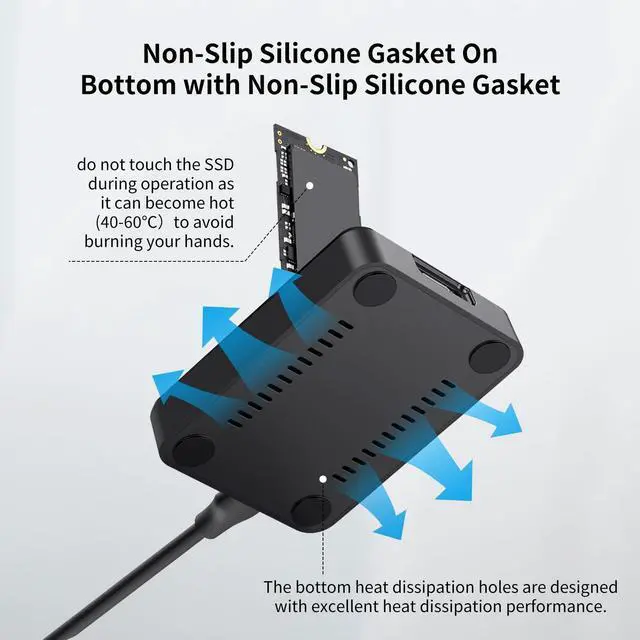 Alt view image 6 of 7 - M.2 NVME SATA SSD Enclosure Adapter, 10Gbps USB 3.2 Gen 2 USB C External, Aluminium Alloy Housing, Supports M.2 (M Key) NVMe & (B+M Key) SATA SSDs, Plug and Play External Storage Solution