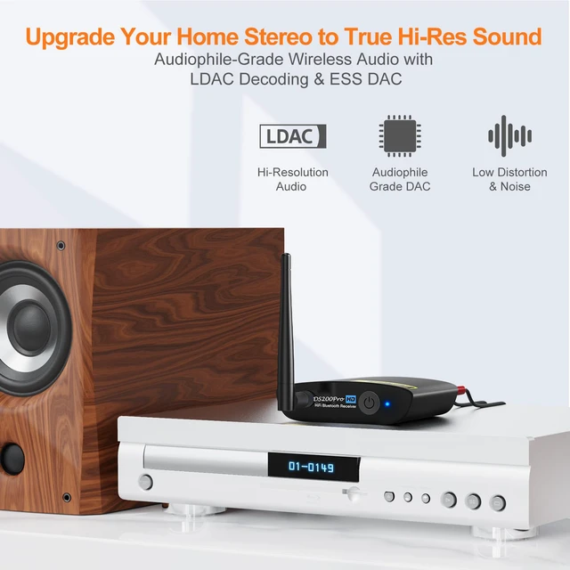 Alt view image 2 of 7 - DS200Pro Bluetooth 5.3 Receiver for Home Stereo, HiFi Wireless Audio Adapter with LDAC, Built-in DAC, Long Range, Optical & RCA Outputs