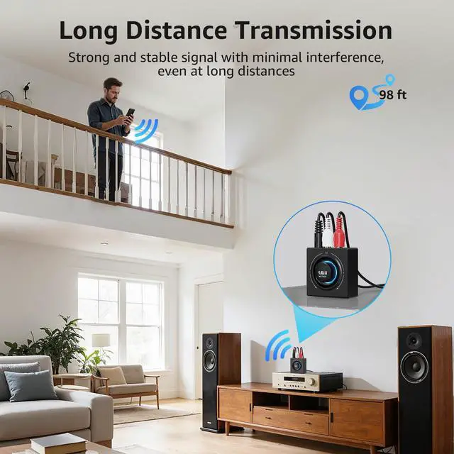 Alt view image 5 of 7 - B06T3 Bluetooth 6.0 Receiver for Home Stereo, Knob Volume Control, RCA & 3.5mm AUX Jack, Wireless Audio Adapter for Old Speakers, Wired Speakers, Home Audio Music Streaming Stereo System