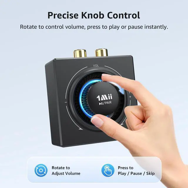 Alt view image 3 of 7 - B06T3 Bluetooth 6.0 Receiver for Home Stereo, Knob Volume Control, RCA & 3.5mm AUX Jack, Wireless Audio Adapter for Old Speakers, Wired Speakers, Home Audio Music Streaming Stereo System