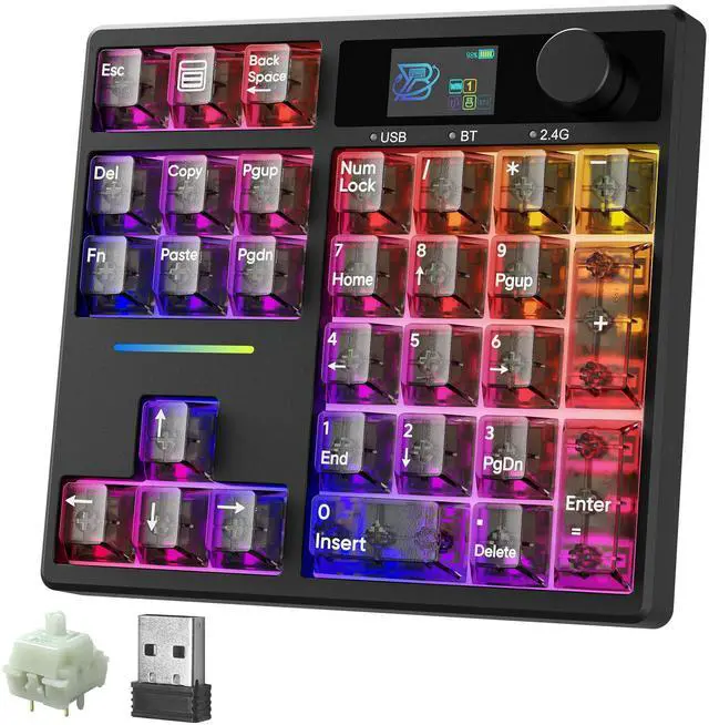 Main image of TD31Pro Gaming Keyboard,Mini Mechanical Numpad,BT5.0/2.4G/Type-C Wireless Numeric Keypad,RGB HotSwap Numpad with Screen&Knob,Gasket Macro Pad Number keypad for Win/Mac(Black Transparent)