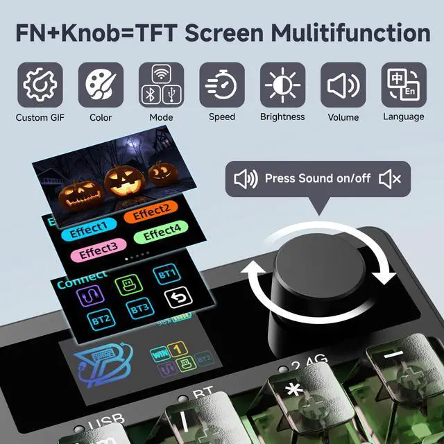 Alt view image 3 of 7 - TD31Pro Gaming Keyboard,Mini Mechanical Numpad,BT5.0/2.4G/Type-C Wireless Numeric Keypad,RGB HotSwap Numpad with Screen&Knob,Gasket Macro Pad Number keypad for Win/Mac(Black Transparent)