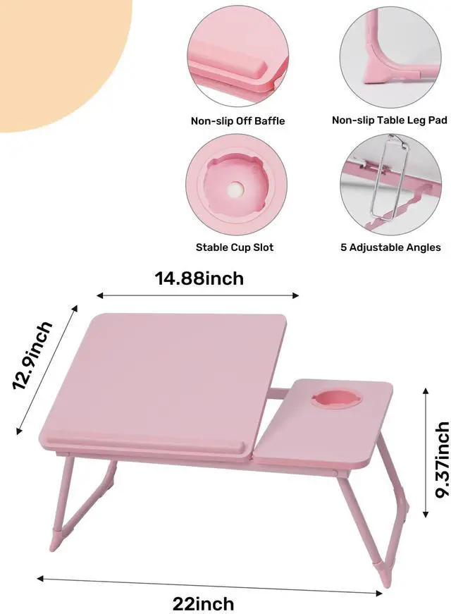 Alt view image 3 of 6 - Lap Desk for Couch/Sofa/Floor, 5-Angle Adjustable Bed Desk with Foldable Legs &Cup Holder, Light Weight Bed Tray Table for Writing/Eating/Reading, Portable Laptop Stand for Adults, Kids