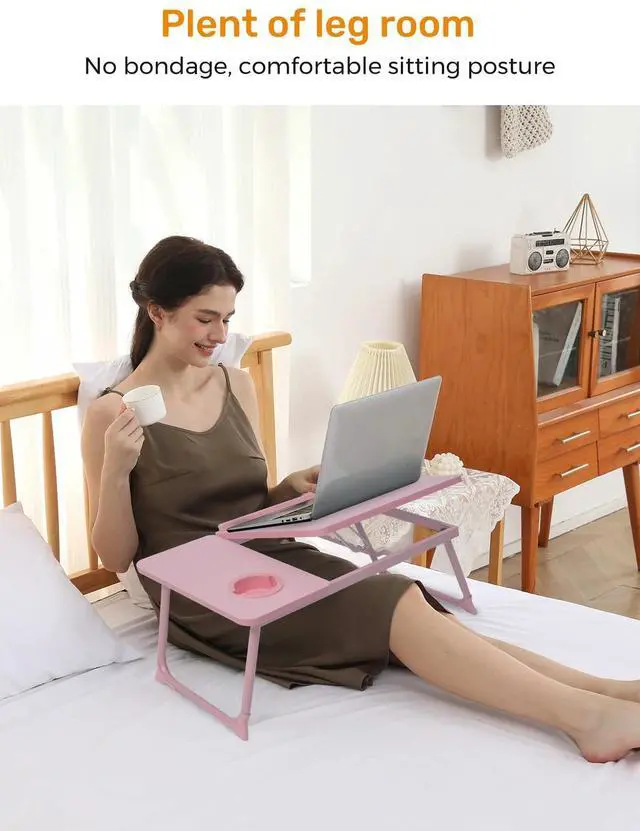 Alt view image 6 of 6 - Lap Desk for Couch/Sofa/Floor, 5-Angle Adjustable Bed Desk with Foldable Legs &Cup Holder, Light Weight Bed Tray Table for Writing/Eating/Reading, Portable Laptop Stand for Adults, Kids